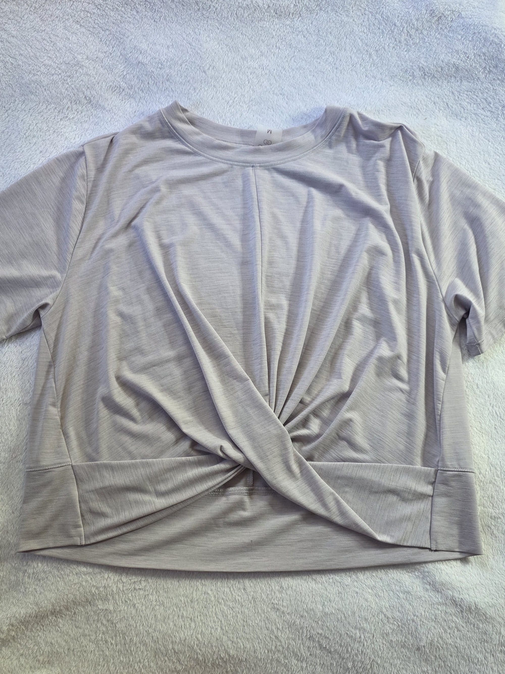 Alia Twist-Front Short Sleeve Top - Light Gray
